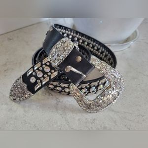 Nacona XL Bling Western Belt Black Silver